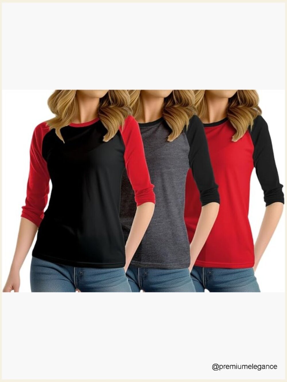 3/4 Length Sleeve Raglan Tee Shirts Women Multipack